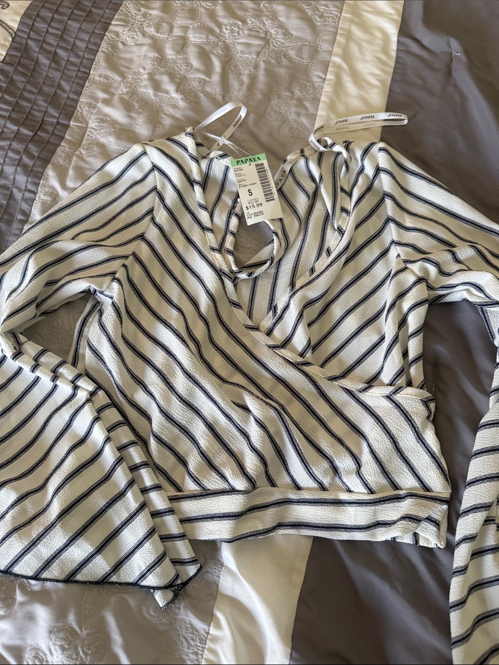 Papaya Navy Striped Keyhole Blouse